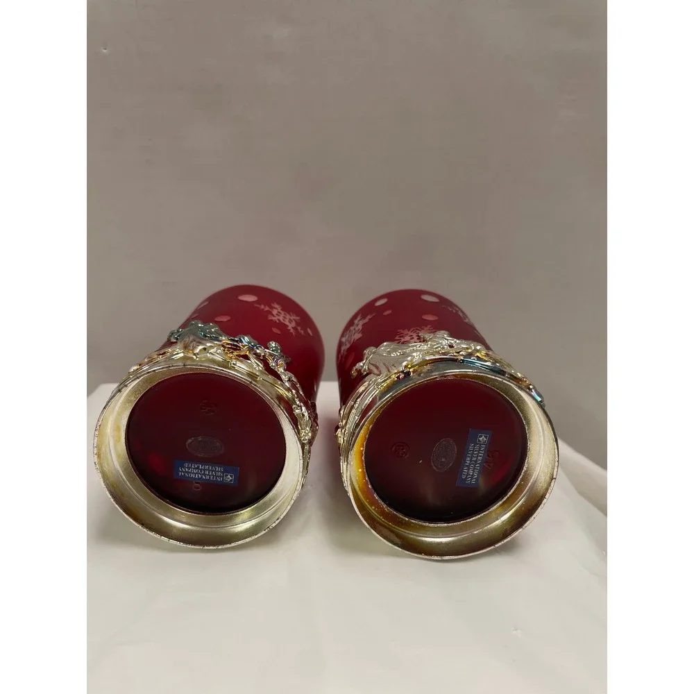 International Silver Company Red Snowflake Angel Votive Candles Set of 2